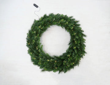 Pack of 4 Pre-Lit 48'' Deluxe Evergreen Pine Wreath with 150 LED Battery Timer Light – Large Christmas Front Door, Wall & Holiday Décor
